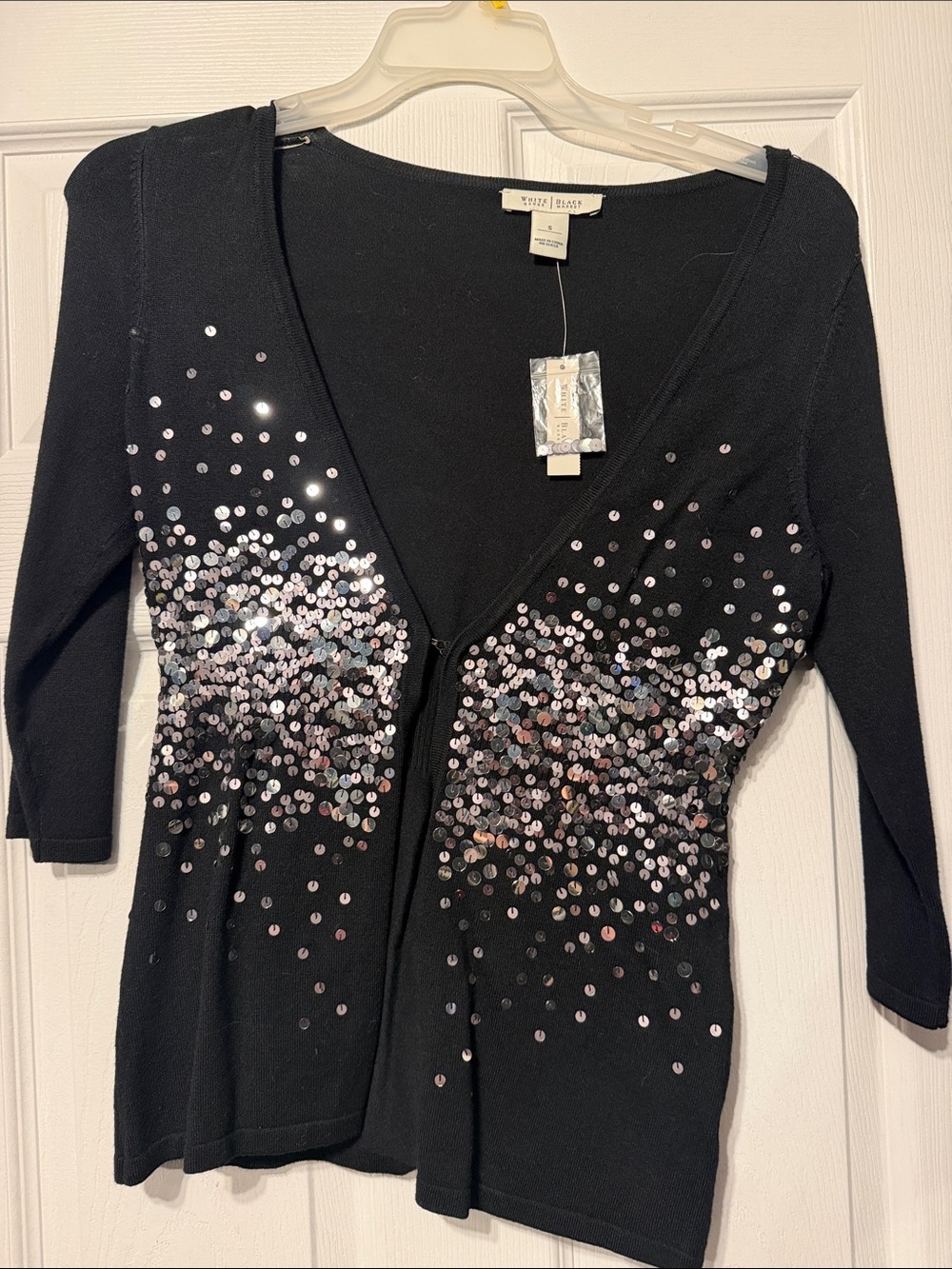 White House Black Market Black Sequin-Embellished V-Neck Cardigan